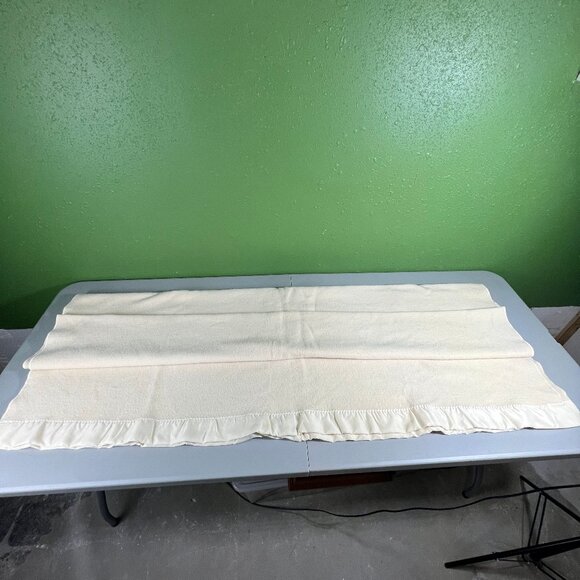 Vintage Faribo Faribault Woolen Mill Wool Blanket - Twin / Throw - Cream Ivory - Picture 6 of 8